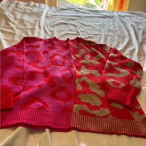 Women's Pink and Red Leopard Print Sweater